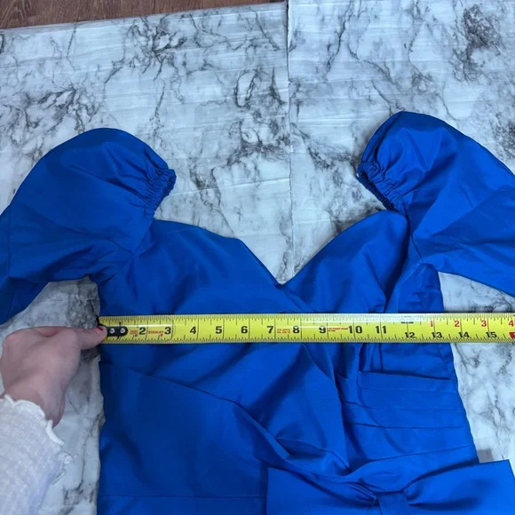 Vintage union made 1980’s Made in USA Royal Blue Dress Bow Retro gown ILGWU - Picture 8 of 8